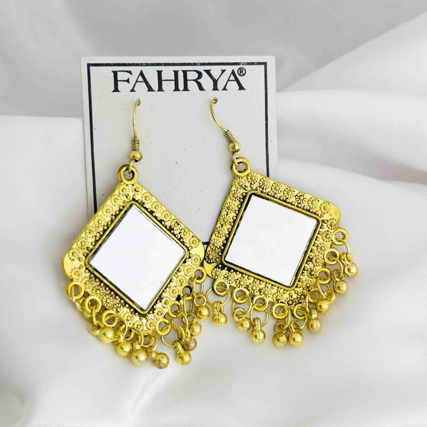 Golden Mirror Jhumkis