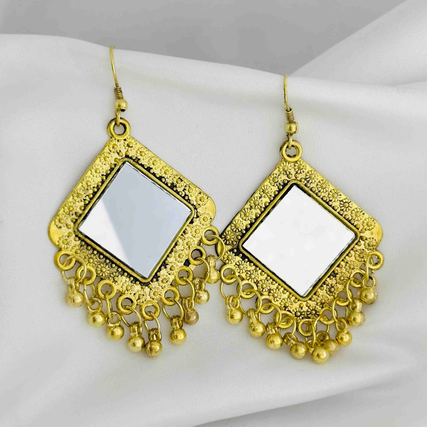 Golden Mirror Jhumkis