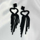 Heart Black Long Drop Diamond Earrings