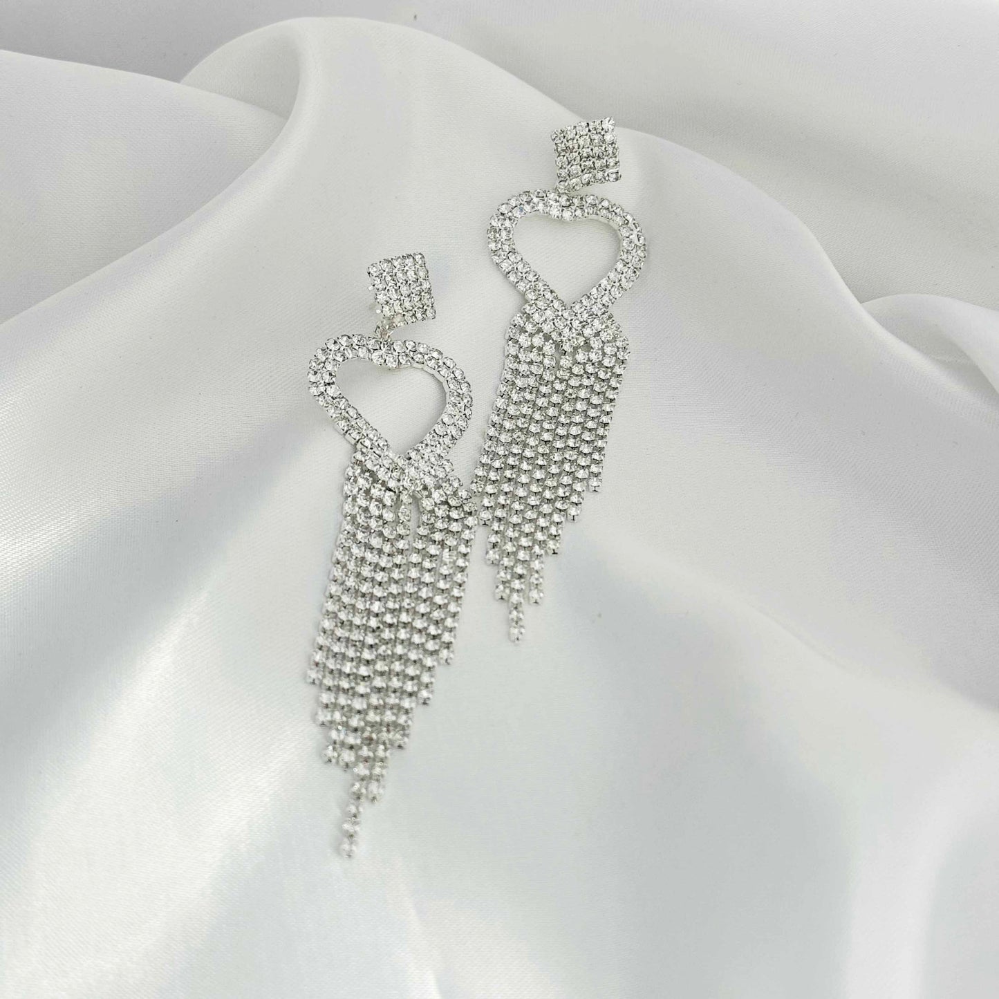 Heart Long Drop Diamond Earrings