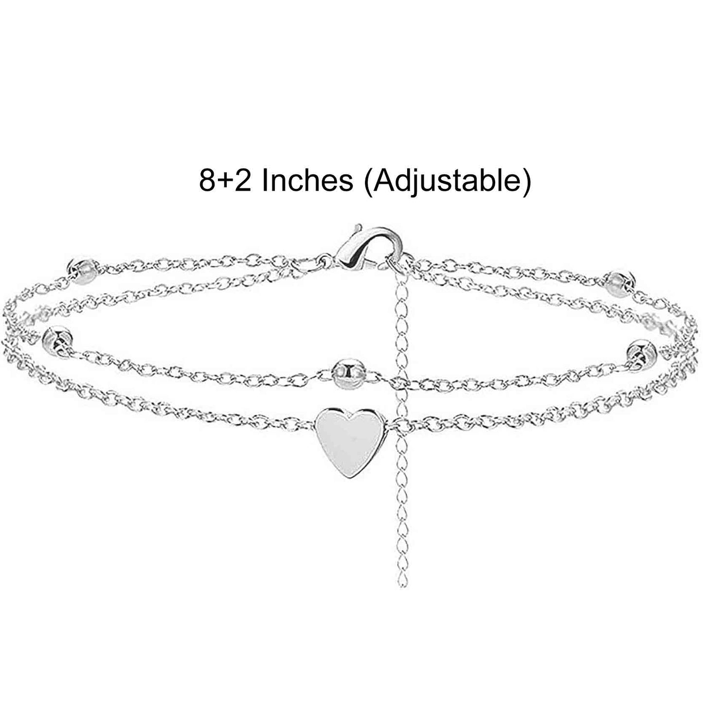 Double Chain Heart Silver Anklet