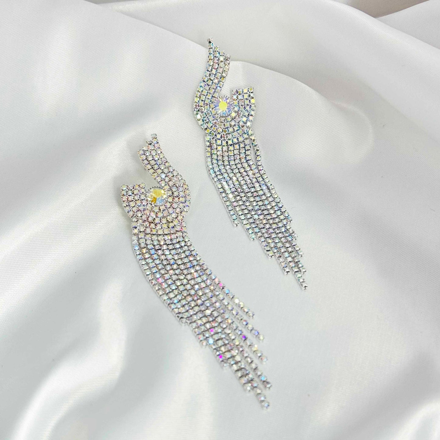 Multi Long Drop Diamond Earrings