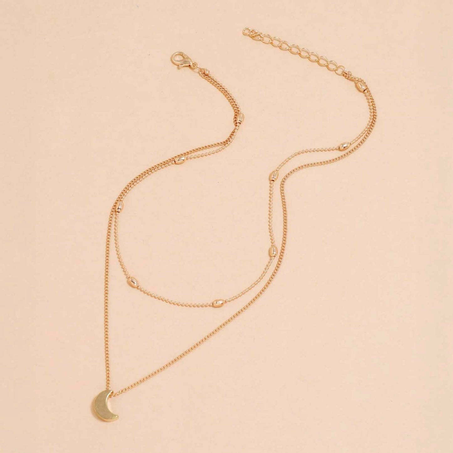 Double Crescent Moon Rose Gold Layered Necklace