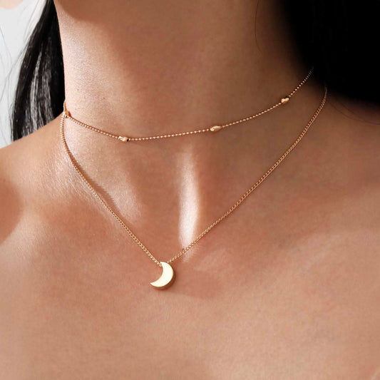 Double Crescent Moon Rose Gold Layered Necklace