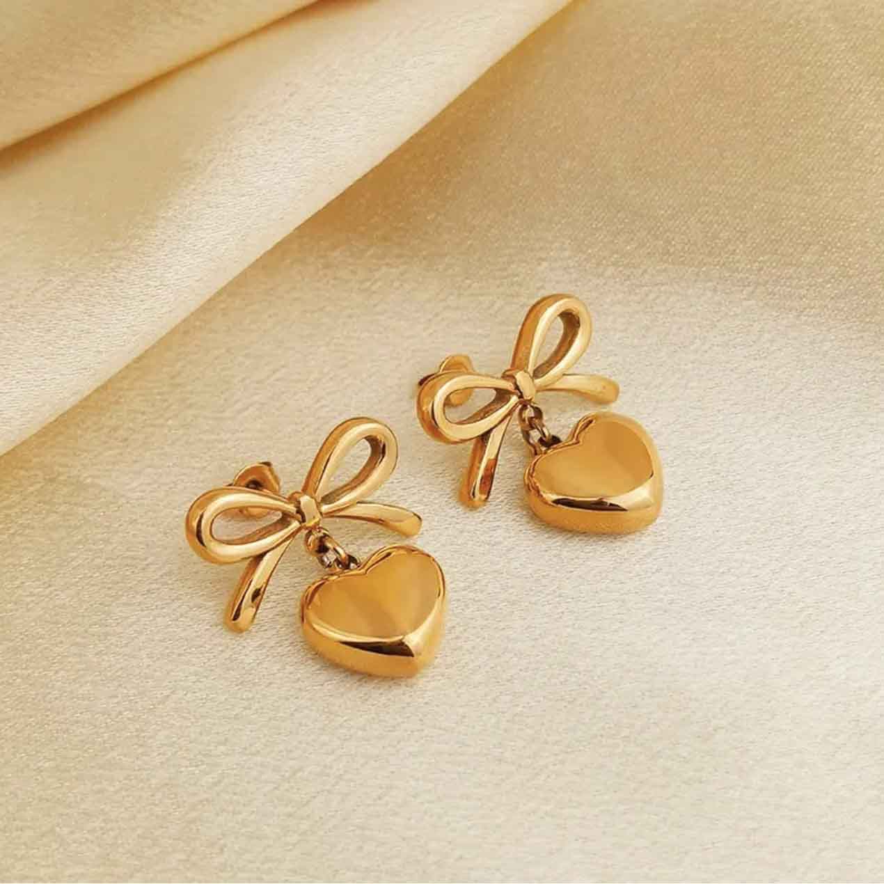 Bow Heart Rose Gold Earrings