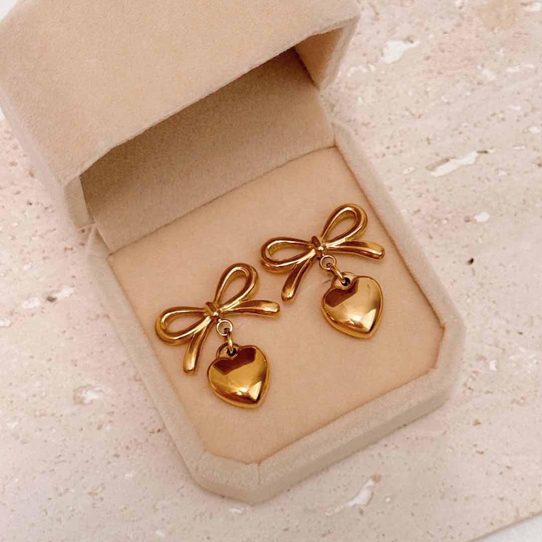 Bow Heart Rose Gold Earrings