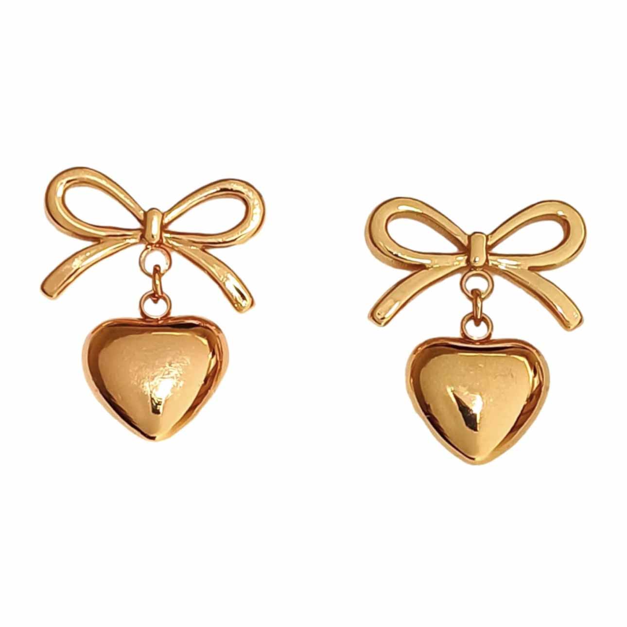 Bow Heart Rose Gold Earrings