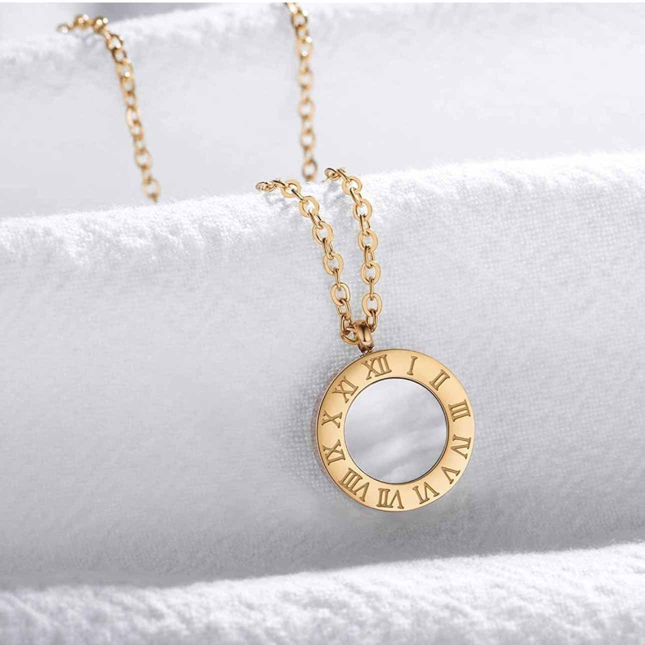 White Roman Clock Pendant Necklace