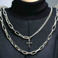 Silver Double Layered Cross Chain Necklace