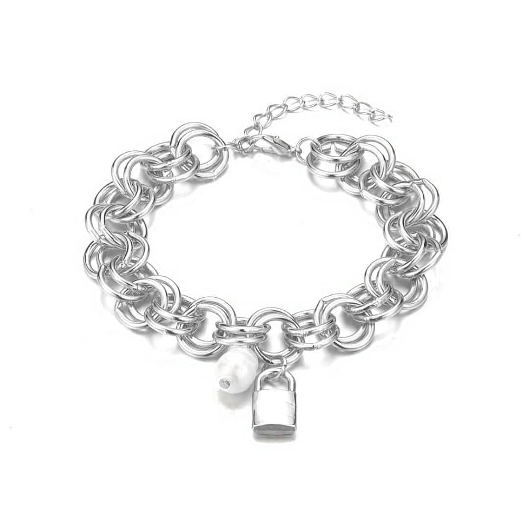 Silver Pearl Lock Bracelet