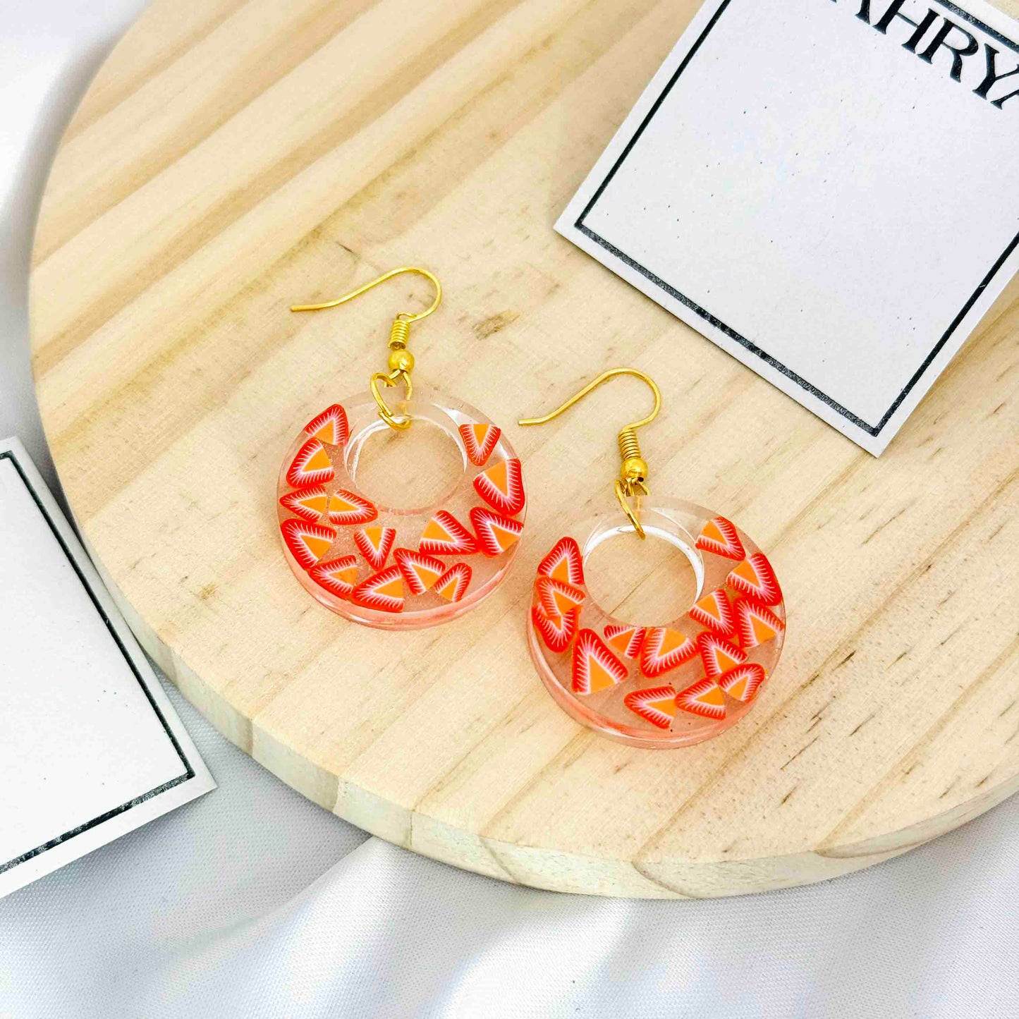 Strawberry Circle Resin Earrings