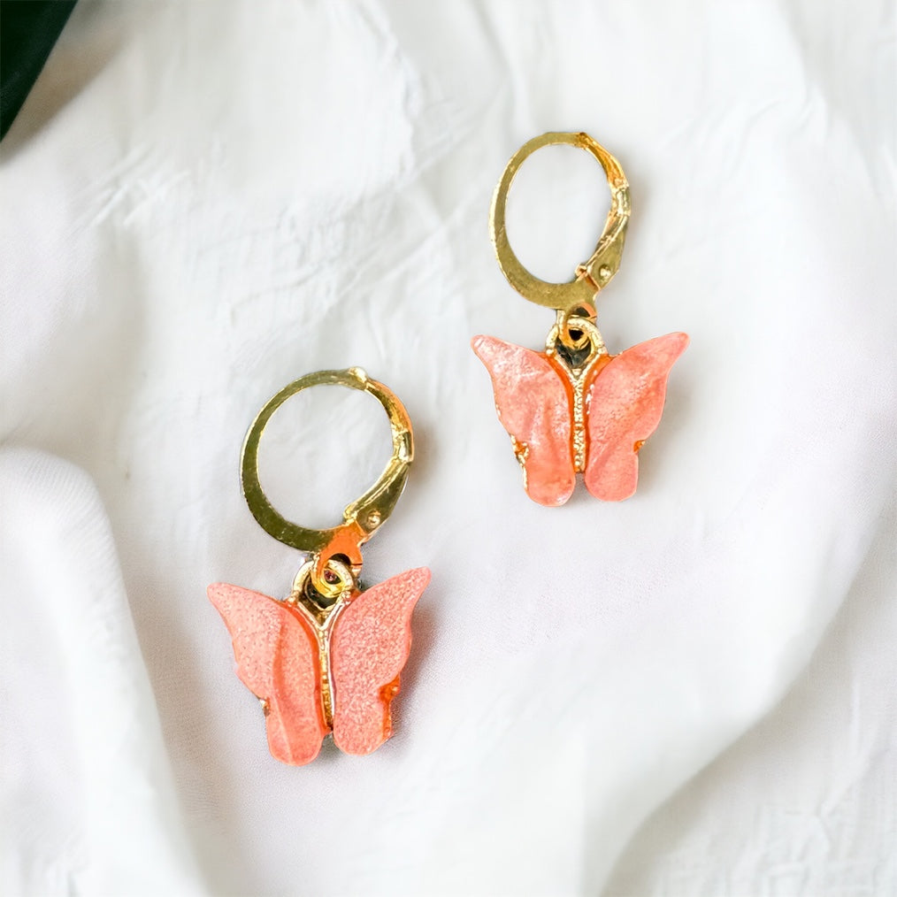 Watermelon Pink Butterfly Earrings