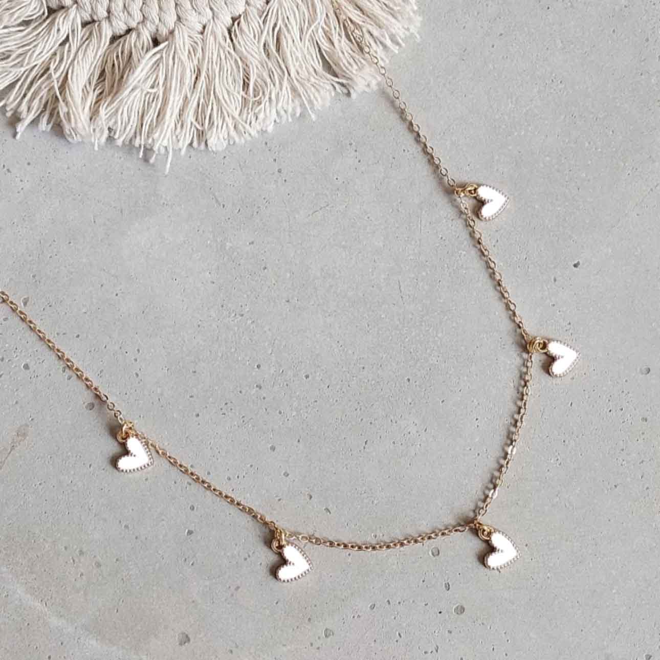 Five White Heart Necklace