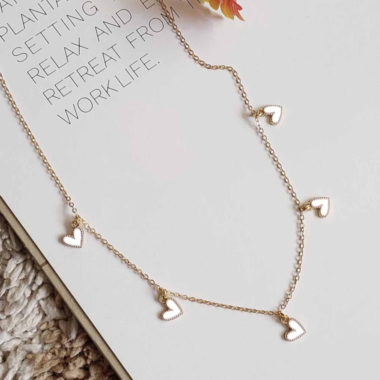 Five White Heart Necklace