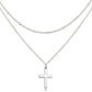 Double Chain Cross Silver Plated Necklace