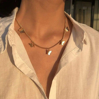 Five Butterflies Single Layered Chain Necklace