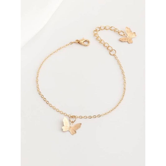 Double Butterfly Simple Layered Chain Bracelet