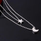 Star Moon Double Silver Layered Necklace