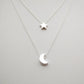 Star Moon Double Silver Layered Necklace